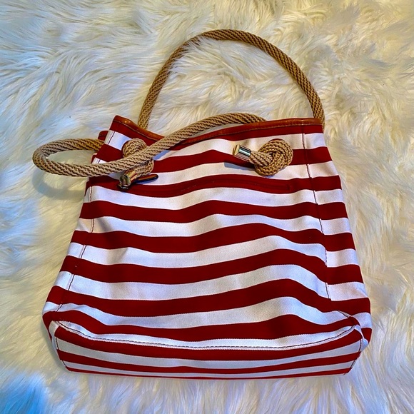 Red stripped Marina Grab tote bag - Picture 2 of 6